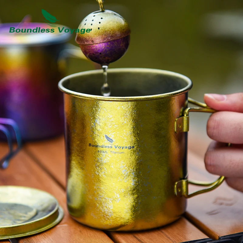 Boundless Voyage Ultralight Titanium Cup with Lid Outdoor Camping Folding Water Tea Coffee Cup Colourful Teacup 15oz Ti3055D