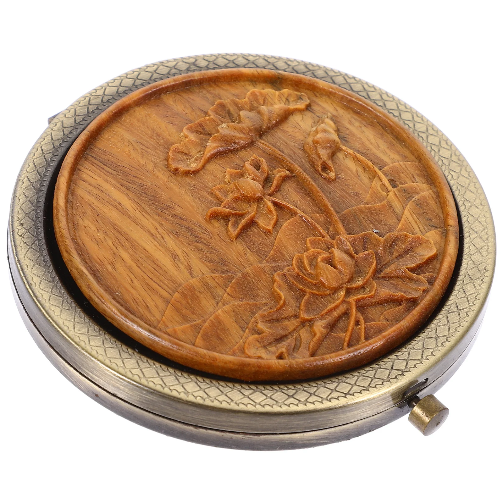 1 Uds. Espejo de maquillaje redondo pequeño de doble cara de estilo antiguo chino portátil diseño elegante uso de viaje regalo para mujeres