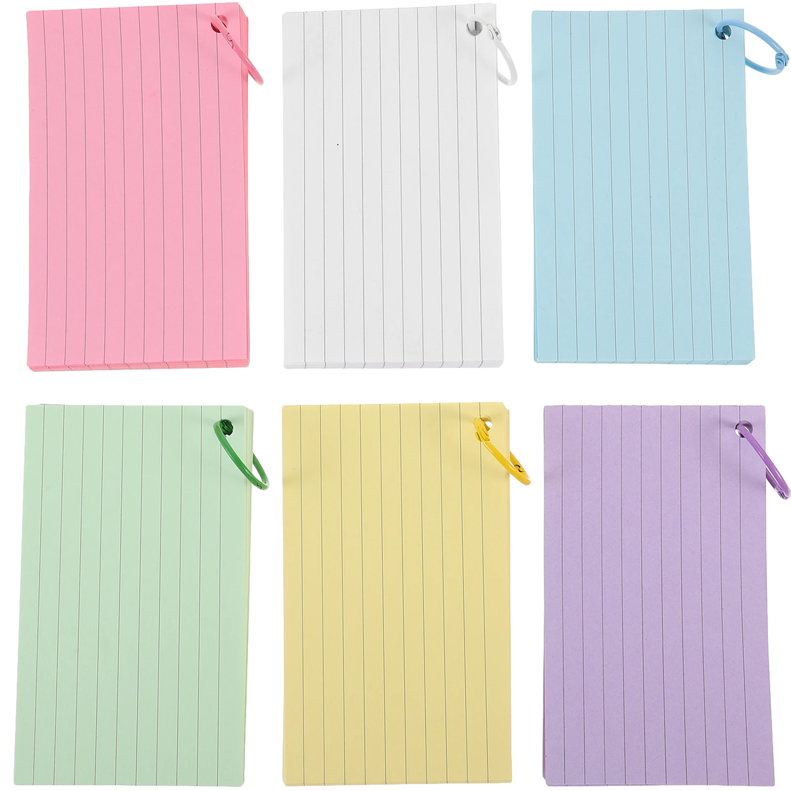 1 set 6 Color Hole Punch Index Cards Colored Lined Note Cards With Metal Rings Portable Blank Flashcards Memo Pad Pocket