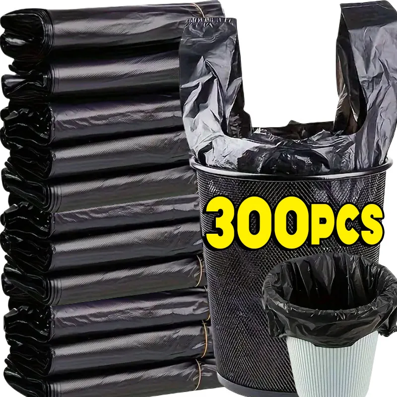 10/300PCS Black Disposable Garbage Bag Durable Handheld Vest Garbage Bag Kitchen Bedroom Toilet Household Storage Tool