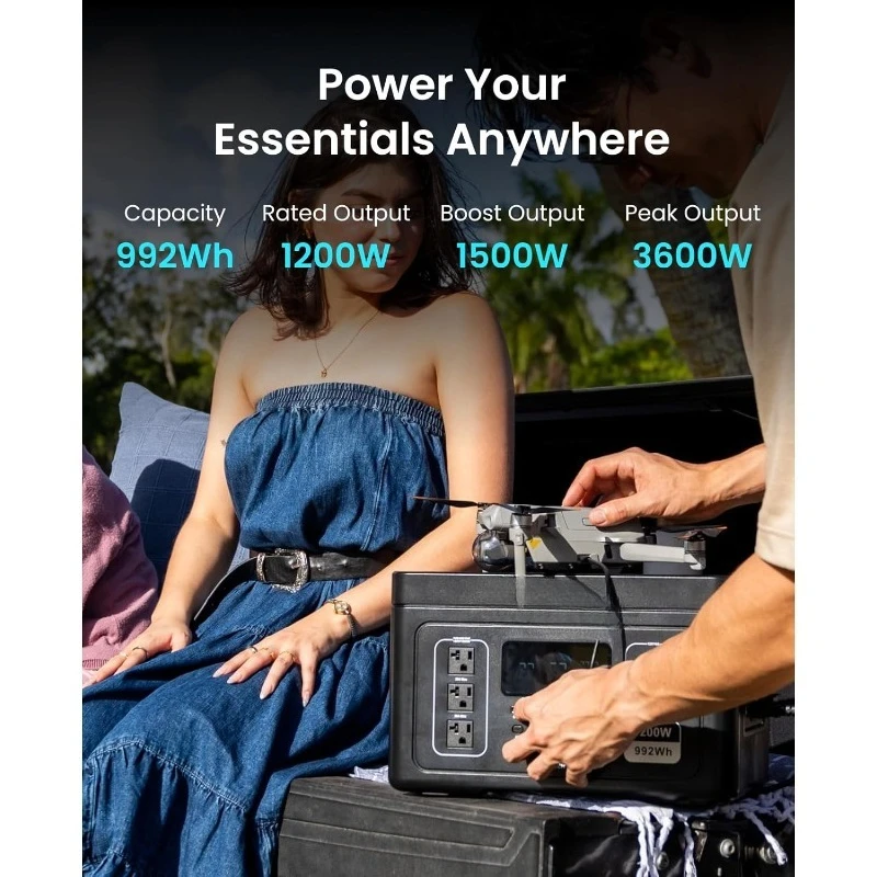 Exodus 1200 Portable Power Station 1200W (Surge 3600W), LiFePO4 Solar Generator with Smart App Control, UPS, 140W USB-C, f