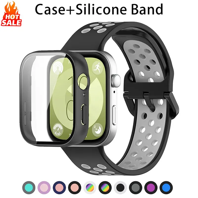 

Case+Silicone Strap For Huawei Watch Fit 3 band Smartwatch Accessories Breathable Correa Bracelet Screen Protector Cover PC Case