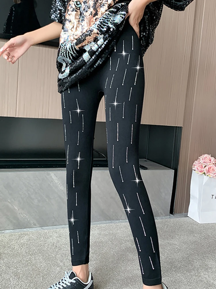 2023 New Shiny Diamond Leggings Women Hot Sale Fitness Rhinestone Skinny Pencil Pant Gym Sports Tights