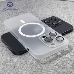 Magnetic Ultra Thin Lens Protection Matte Hard Clear Case For iPhone 15 14 13 12 16 17 Pro Max For Magsafe Wireless Charge Cover