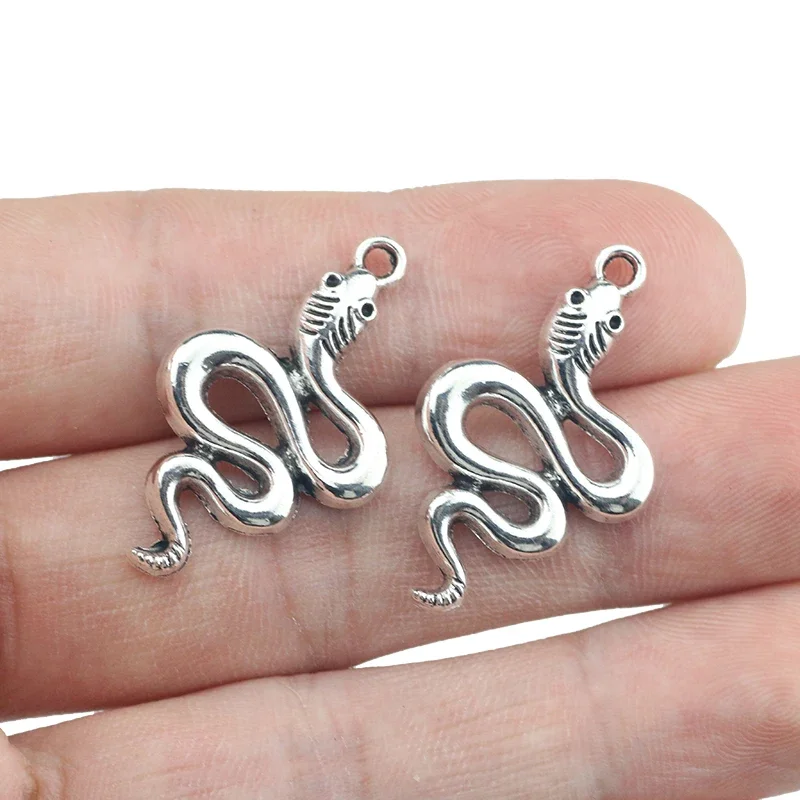 10 Pieces 18*30 mm Newest Style Antique Silver Color Snake Wicca Charms Pendant  Keychain For DIY Jewelry Making