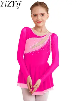 בנות בלט בלט שמלת ריקוד לירית התעמלות אומנותית leotard רשת טוטו שמלות שרוול ארוך קרח החלקה על הקרח ריקוד
