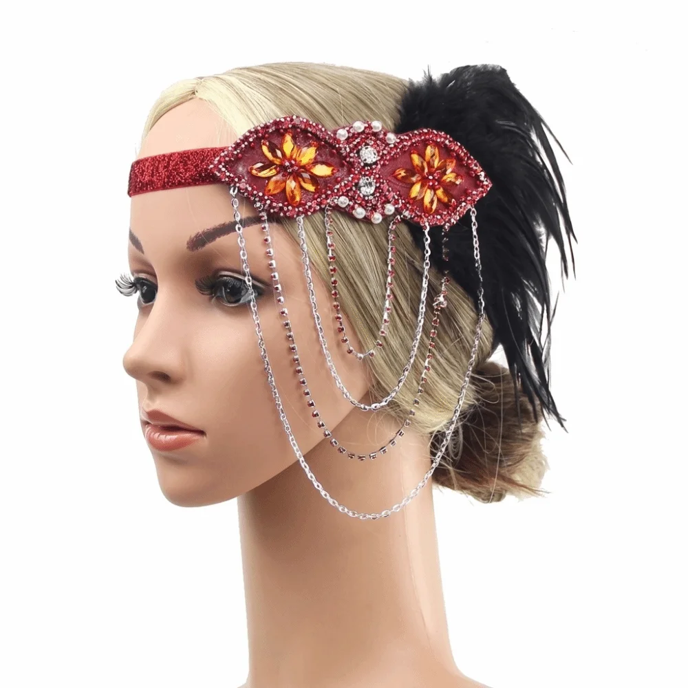 Sweet Tassels Feather Hairband Beaded Long Chain Headband Hair Hoop Korean Style Rhinestone Hair Band Women