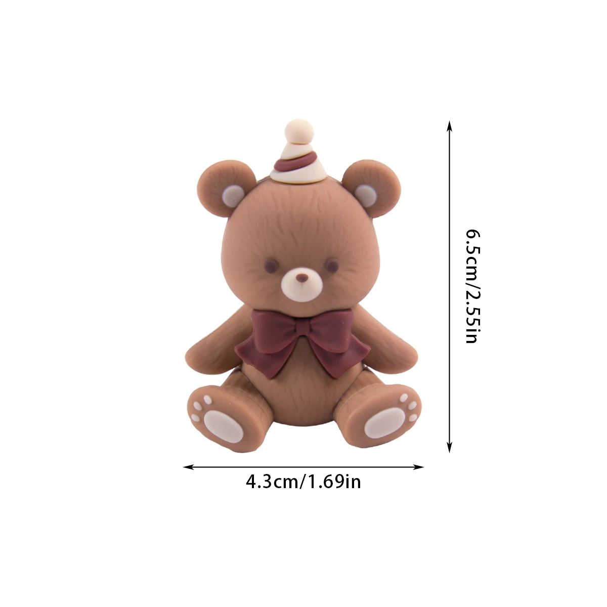 Brown Bow Bear Doll cake topper Earth Color Foam Ball Happy Birthday Cake Decorations Baby Shower Lovers Wedding Party Supplies