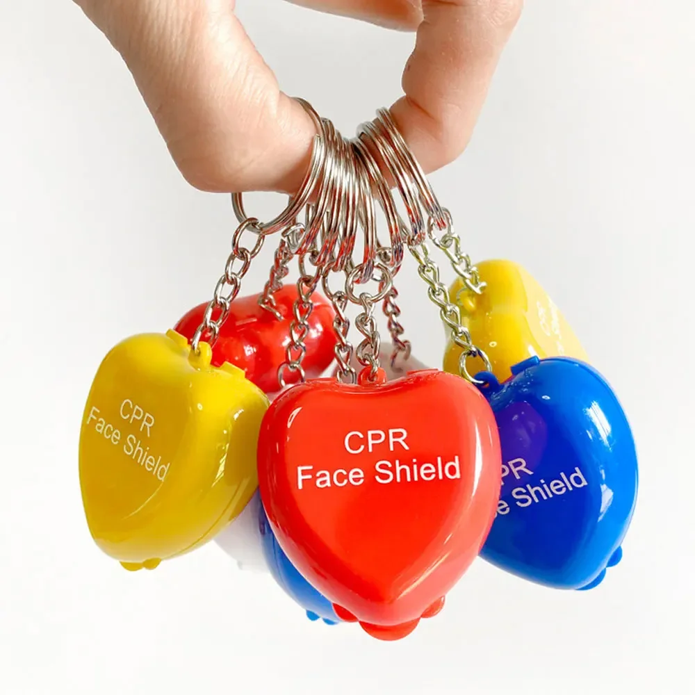 1PC CPR Mask CPR Face Shield For CPR Resuscitator With One-way Keychain Key Ring Heart Shape First Aid Rescue Kit