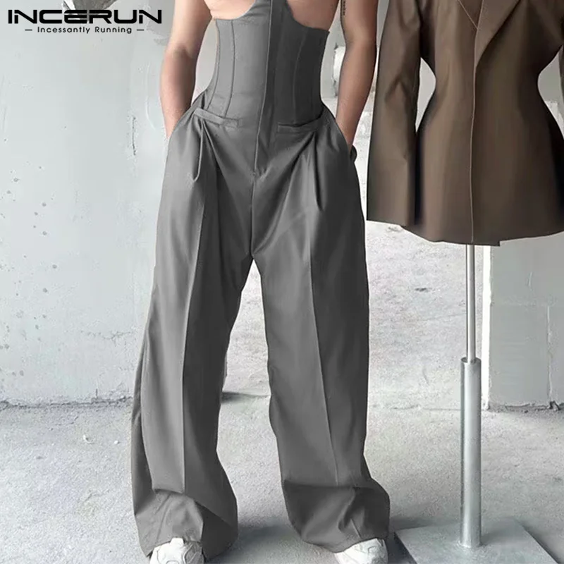 INCERUN 2024 American Style Trousers Stylish Men's Deconstruction Design Solid Thin Waist Long Pant Casual Simple Male Pantalons