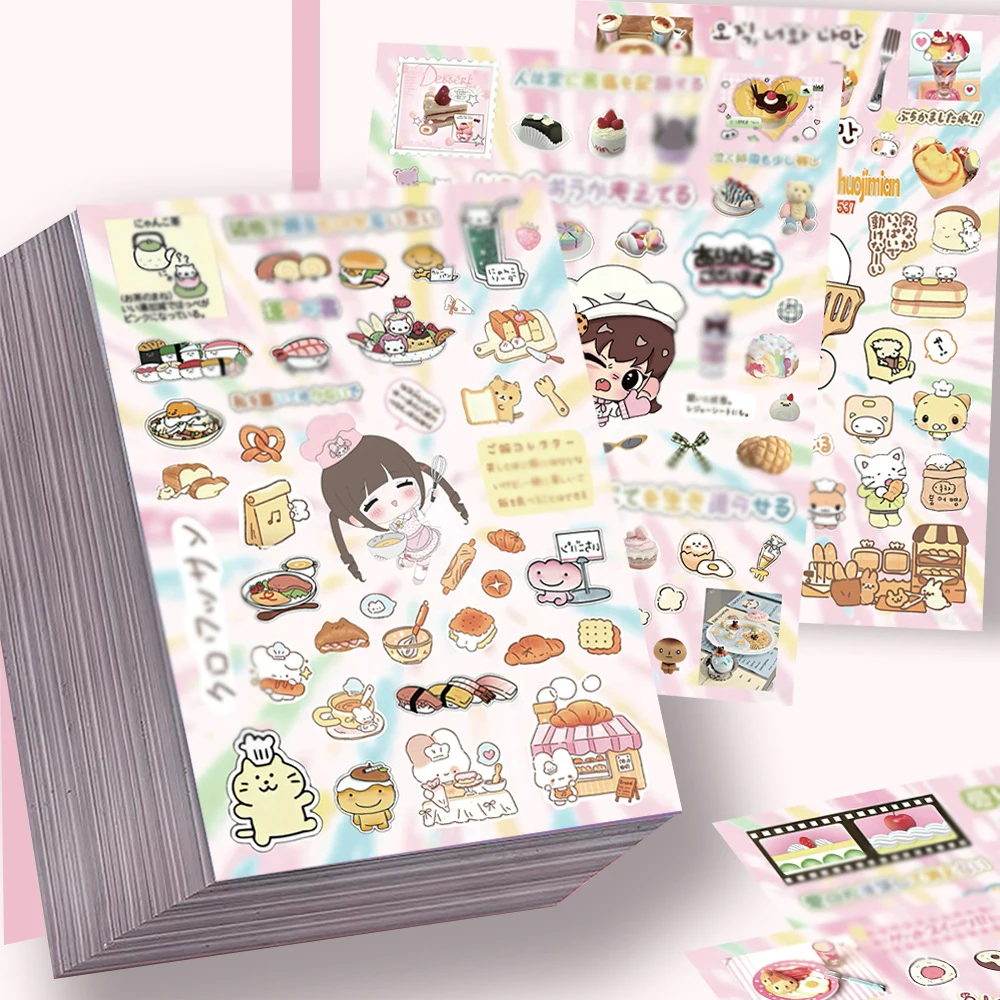 16Sheets Gourmet Little Home Stickers Japanese Healing Cute Sandwich Cake DIY Phone Laptop Suitcase Water Cup Skateboard Decals