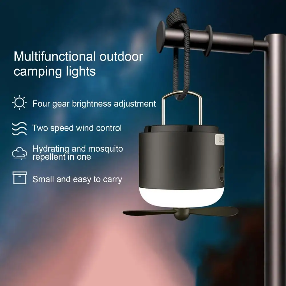 LED Camping Lantern 2-in-1 Camping Tent Light with Fan 4 Lighting Modes Spray Function IPX7 Waterproof Rechargeable Mini Light