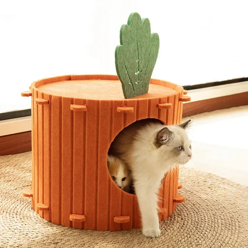 

Pet cat nest carrot felt semi-enclosed cat house Kitten climbing double-layered removable Pet Cats portable storage For Gifts