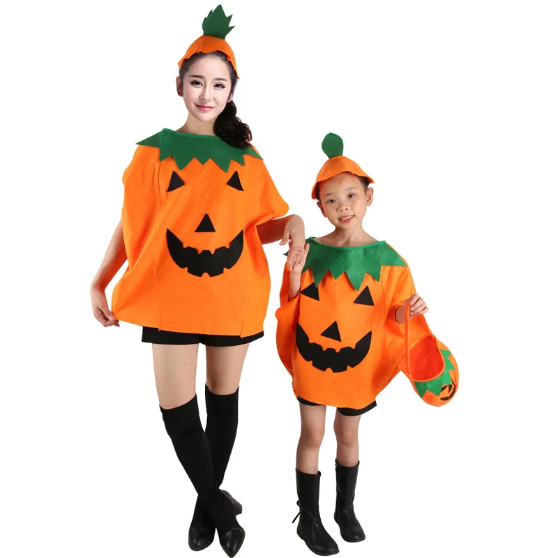 

Halloween Pumpkin Cosplay Costumes with Hat Smile Ghost Pumpkin Witch Skeleton Trick or Treat Candybag for Children Adult Dress