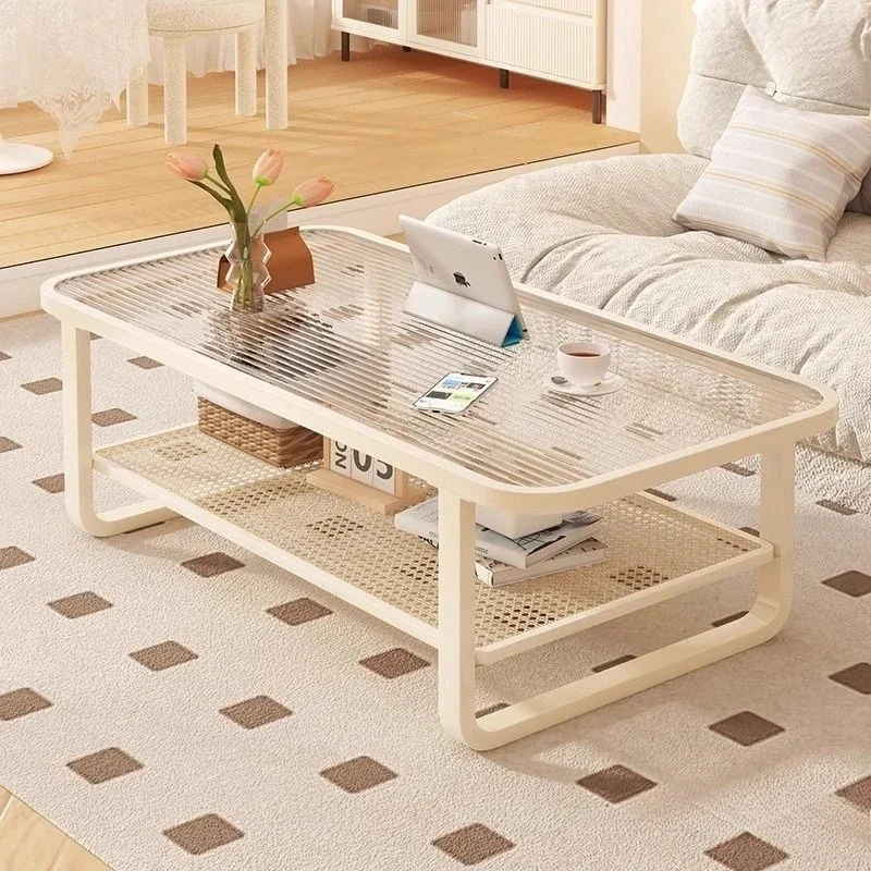 Luxo leve, sentido sofisticado, vidro temperado, mesa de centro, moderno, simples, apartamento pequeno