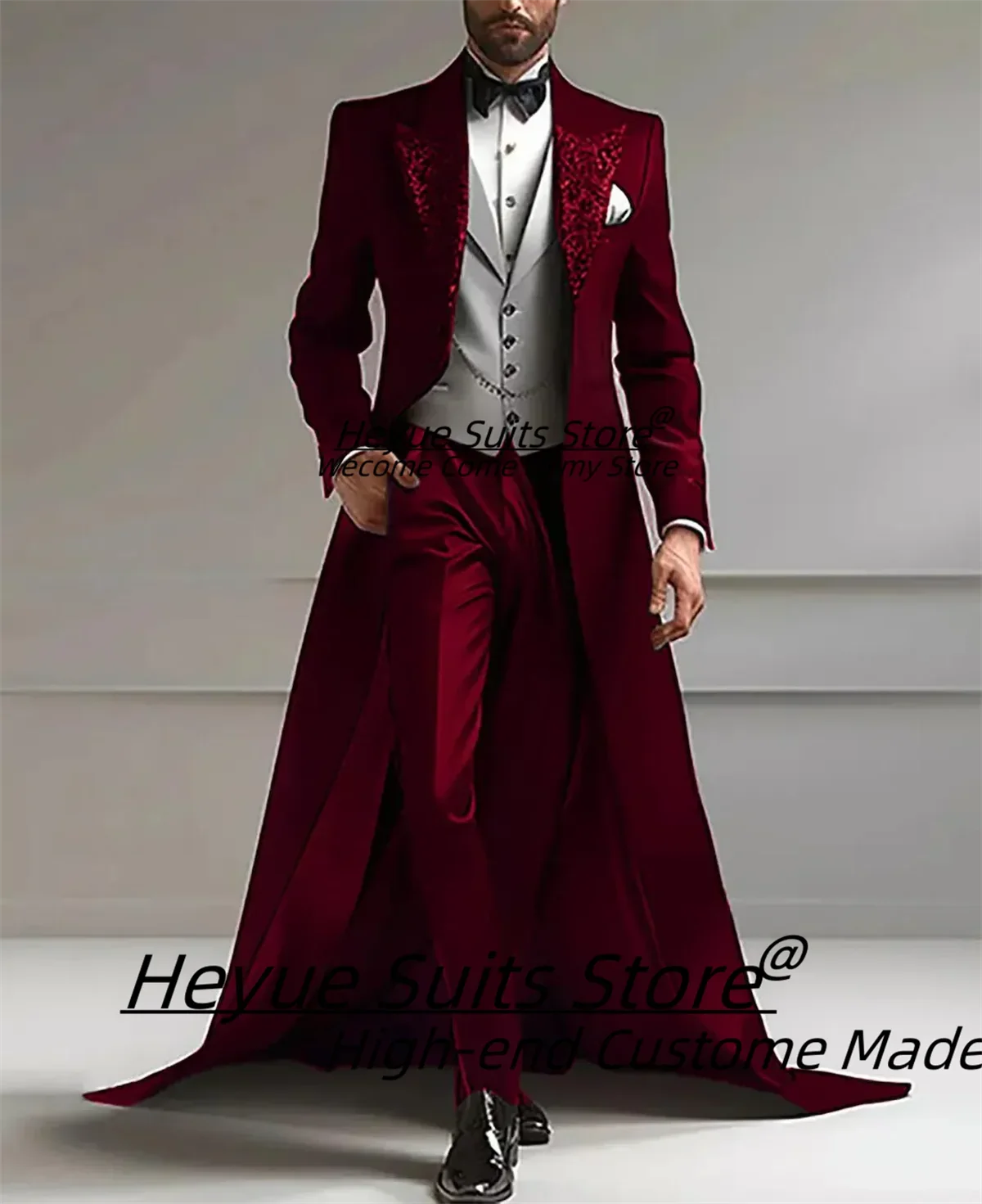 Fashion Long Men Suits 3 Pieces Sets Customized Shiny Sequin Peak Lapel Groom Wedding Tuxedos Male Banquet Blazers Ropa Hombre