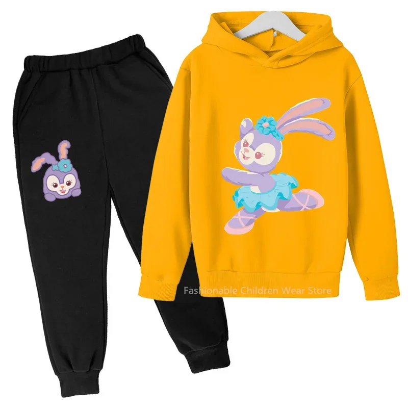 

Trendy Disney StellaLou Ballet Rabbit Hoodie and Pants Duo - Casual yet Stylish for Kids' Autumn & Spring Days