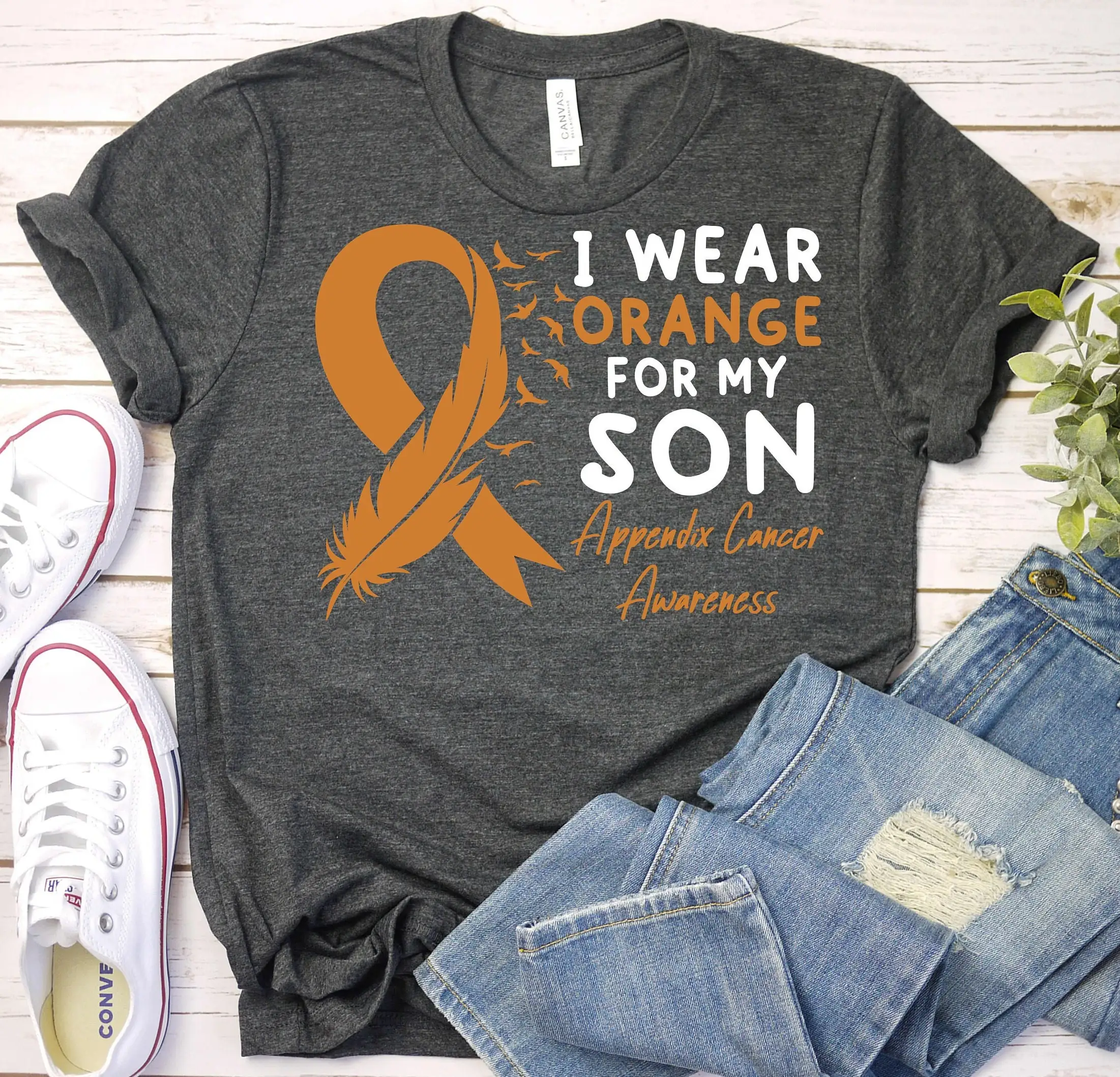 Appendix Cancer Awareness T Shirt Ribbon Support Son Survivor Appendectomy