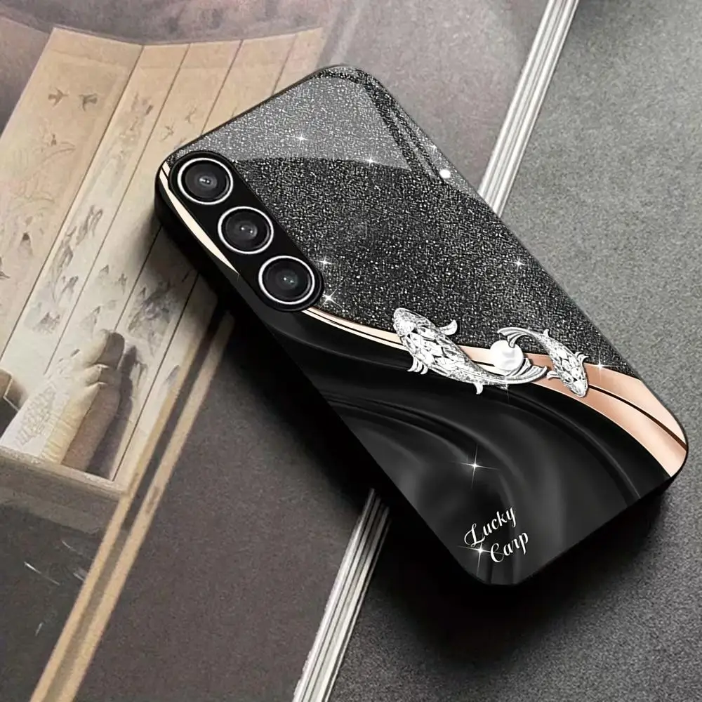 Simple pattern tempered glass phone case suitable for Samsung Galaxy S26 S25 S24 S23 S22 S20 FE/Ultra/Plus anti drop back cover