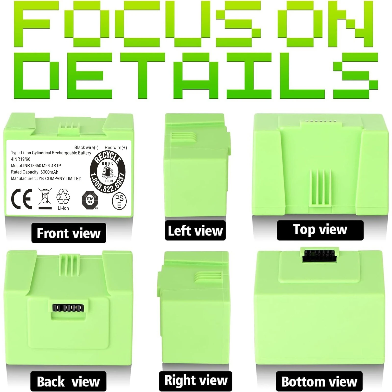 14.4V 5000mAh Li-ion Battery Pack Compatible with iRobot Roomba e5 e6 i3 i3+ i4 i4+ i7 i7+ Robot Vacuum Cleaner