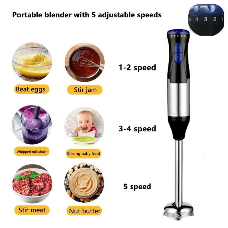 1000W Immersion Blender, 4-In-1 Stainless Steel Handheld Blender Stick Mixer with Egg Whisk, Beaker & Chopper Bowl