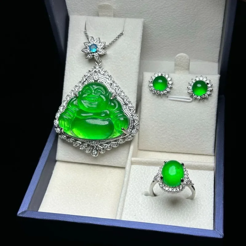 

High Ice Quartzite Jade Three-piece Set