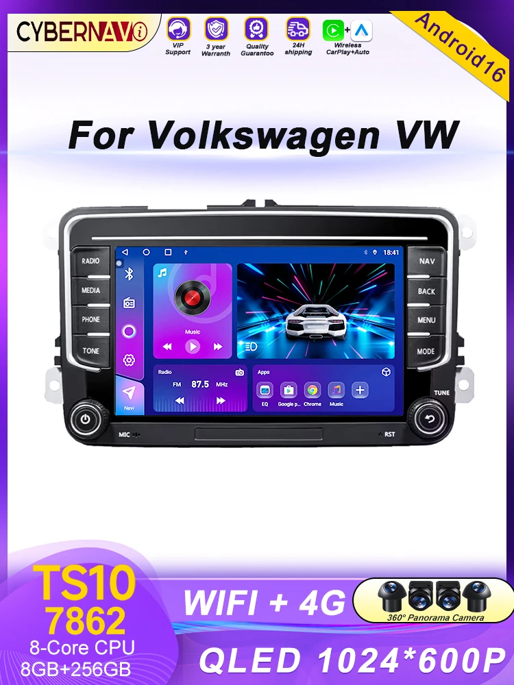 Auto radio voor VW Skoda Golf Touran Passat B6 B7 Polo Android Auto Multimedia Videospeler GPS Carplay BT QLED Scherm Stereo WIFI - afbeelding 2