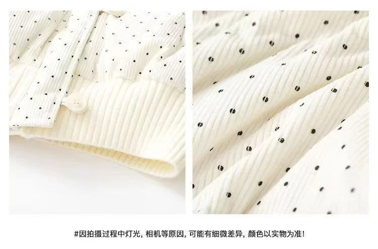 Korean Polka Dot Knit Patchwork Corduroy Cotton Jacket for Women Winter Sweet Thick Puffer Jackets Woman Stand Collar Y2K Parkas