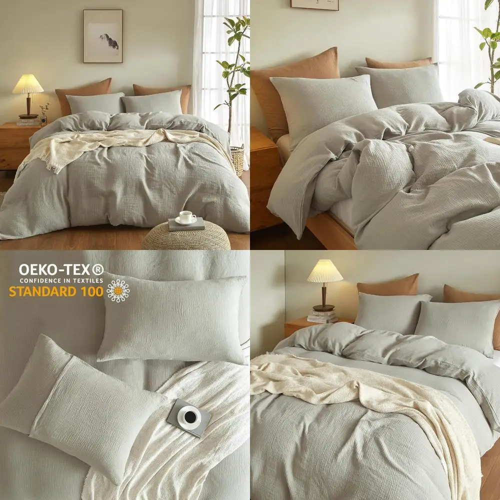 

Комплект пододеяльников King Size из 100% хлопка и мытого муслина — ультрамягкое льняное покрывало с 3-мя предметами, подходит для уютного S