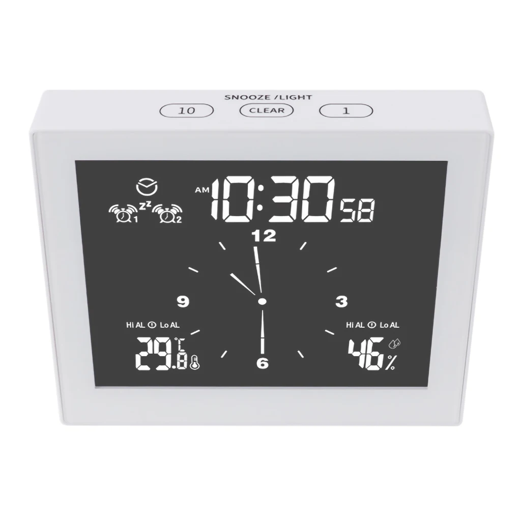 LCD Digital Wall Clock Waterproof Shower Bathroom Timer Alarm Temperature Humidity Meter, White
