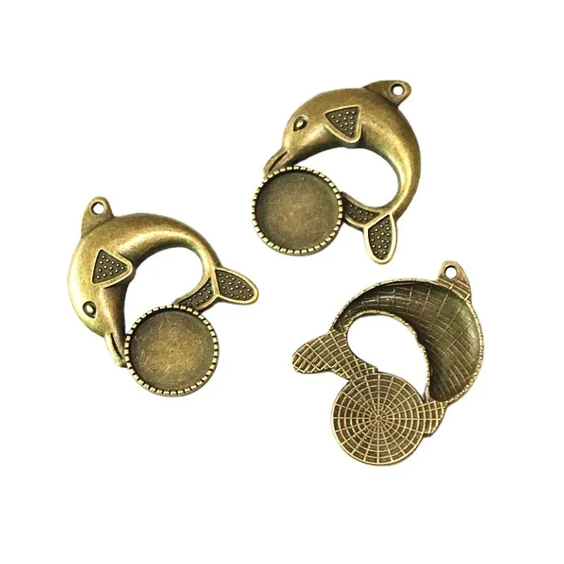 

10Pcs 16MM Inner Size Antique Bronze Plated Dolphins Base Setting Charms Pendant DIY Accessories