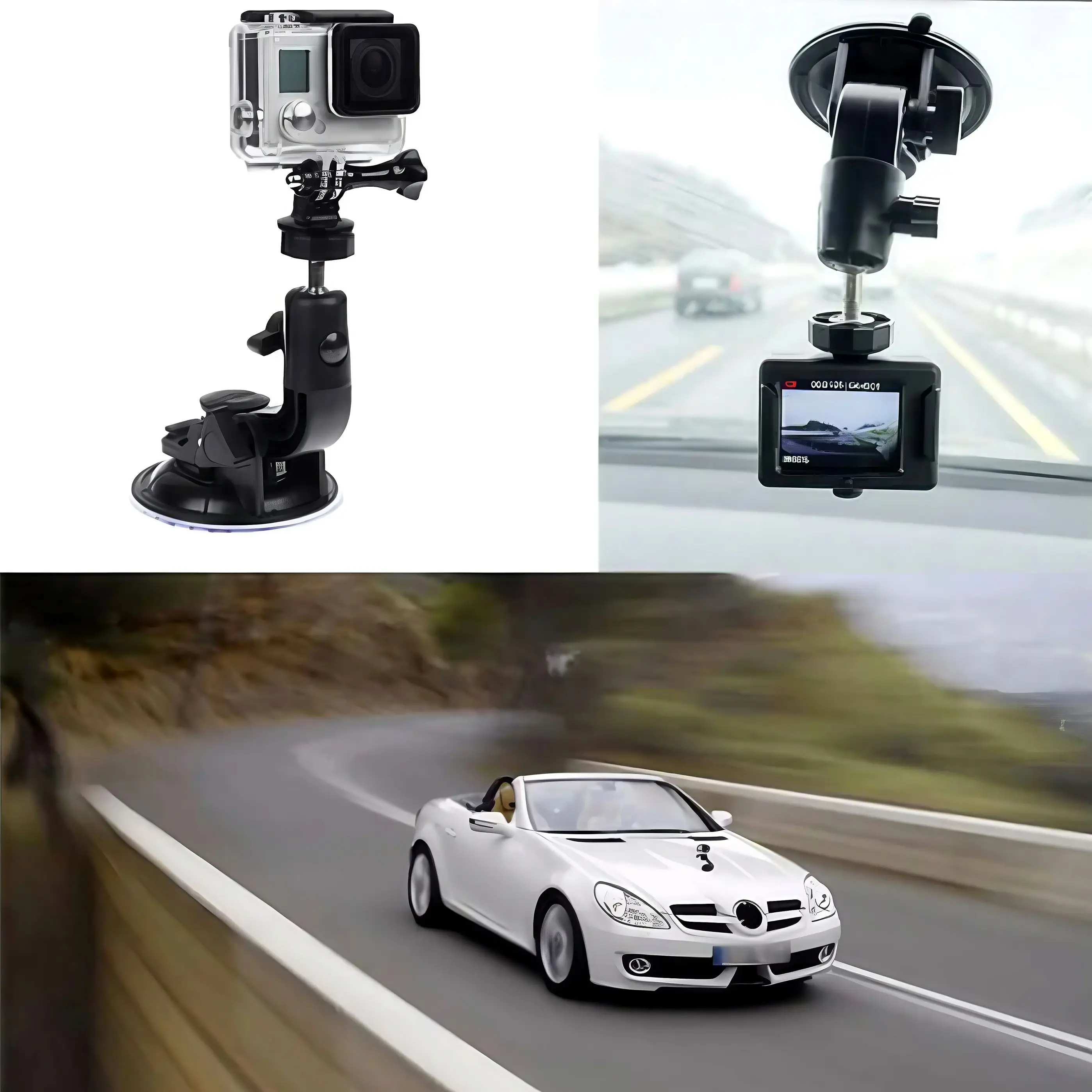 9CM Car Suction Cup Universal Phone Holder Adjustable 1/4 Adapter For GoPro 12 11 10 Insta360 Osmo Action 4 3 Smart phone Camera