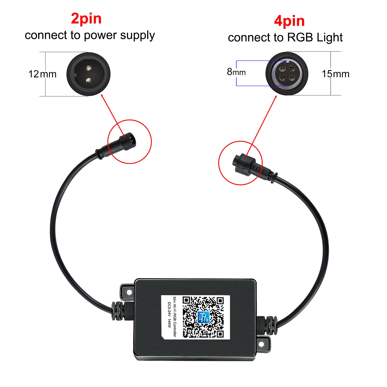 Tuya/Magic Home/Alexa LED WIFI Controller for 4Pin RGB Neon/Strip/Deck/Pool/Garden Lights Android&IOS IP68 DC5-28V Max:144Watts