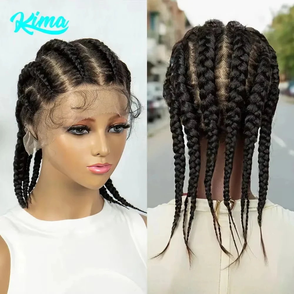 

KIMA Full Lace Cornrow Box Плетеный парик Синтетические парики фронта шнурка для Африки Женщины Мужчины Косички Парик с детскими волосами Плетение париков