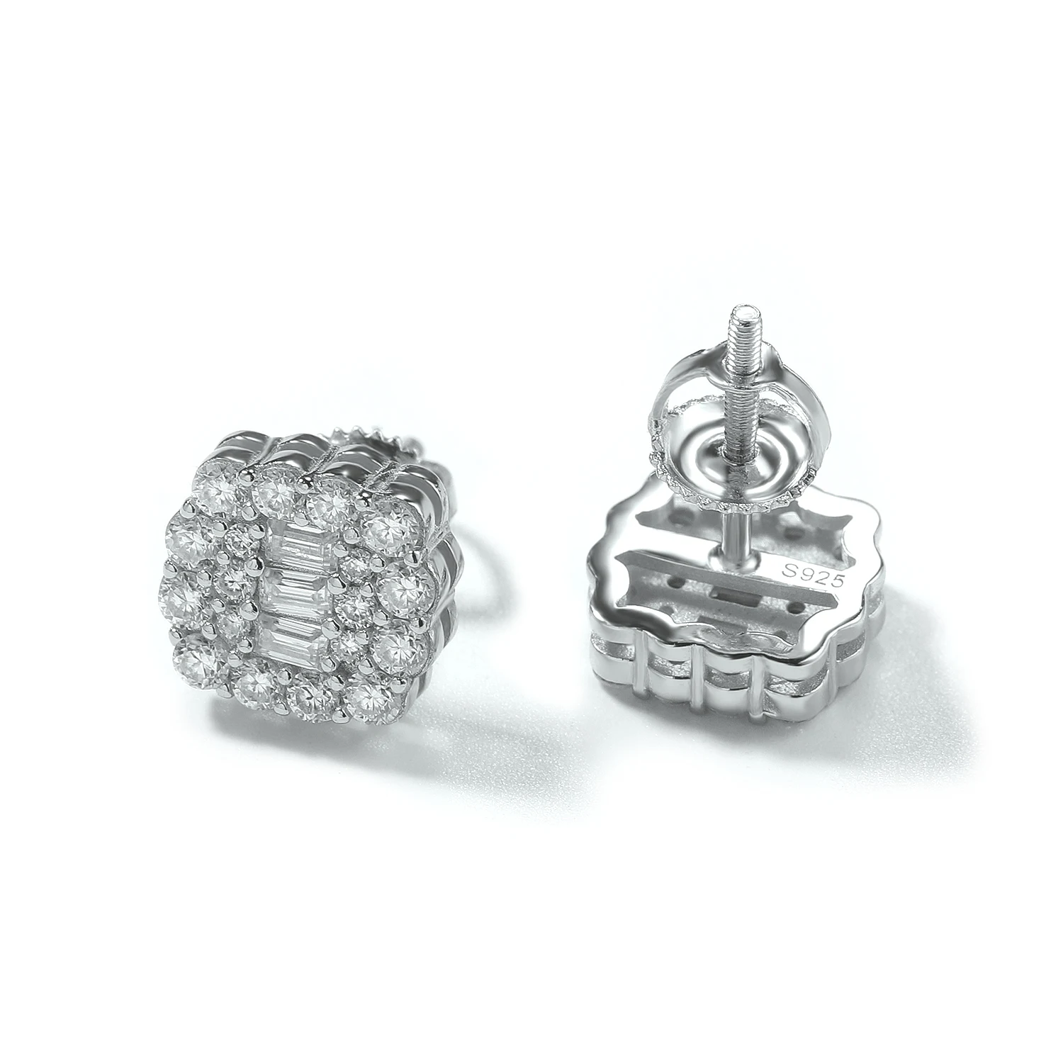 Uwin S925 Sterling Silver Star Stud Earrings 10.5mm Iced Out Moissanite Pentagram Screw Back Earrings HipHop Jewelry