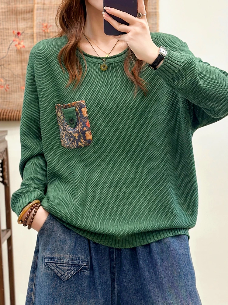 Amax LuluE الشتاء الكورية تصميم لاعبا المرأة فضفاضة موضة مطبوعة البلوزات الإناث الترفيه حجم كبير س الرقبة بلوفر مغزول