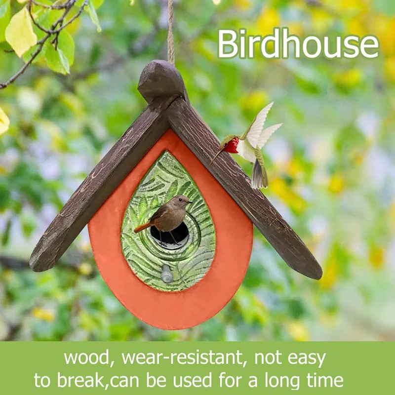 Hand Carved Wood Birdhouse Creative Outdoor Hanging Birdhouse Ornament For Garden Courtyard Terrace Decoration