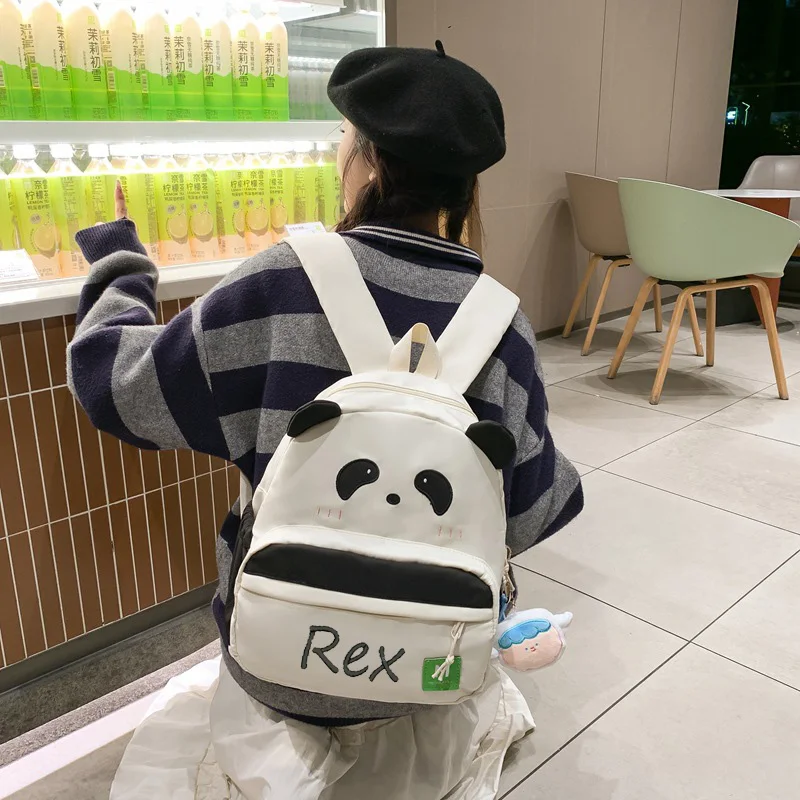 Personalized Name Backpack For Girls, Casual And Versatile Student Backpack For Boys, Campus Cartoon Panda Backpack