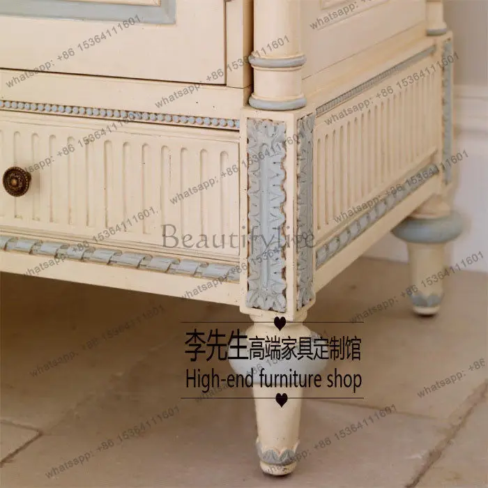French carved retro glass double door large wardrobe pastoral bedroom wardrobe