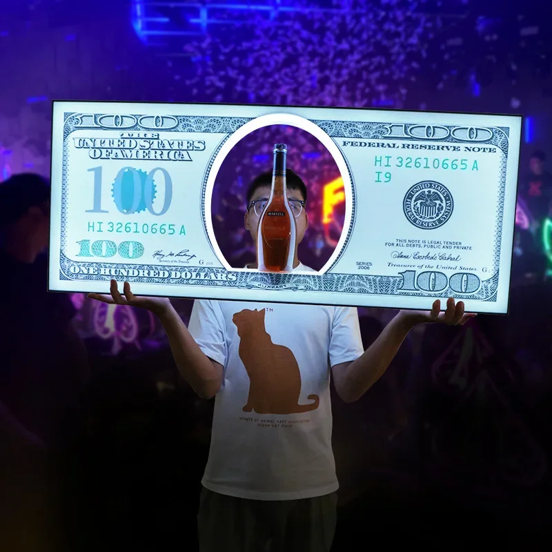 Bar luminous dollar wine seat hand placard acrylic light box led champagne foreign seat cheer out wine props