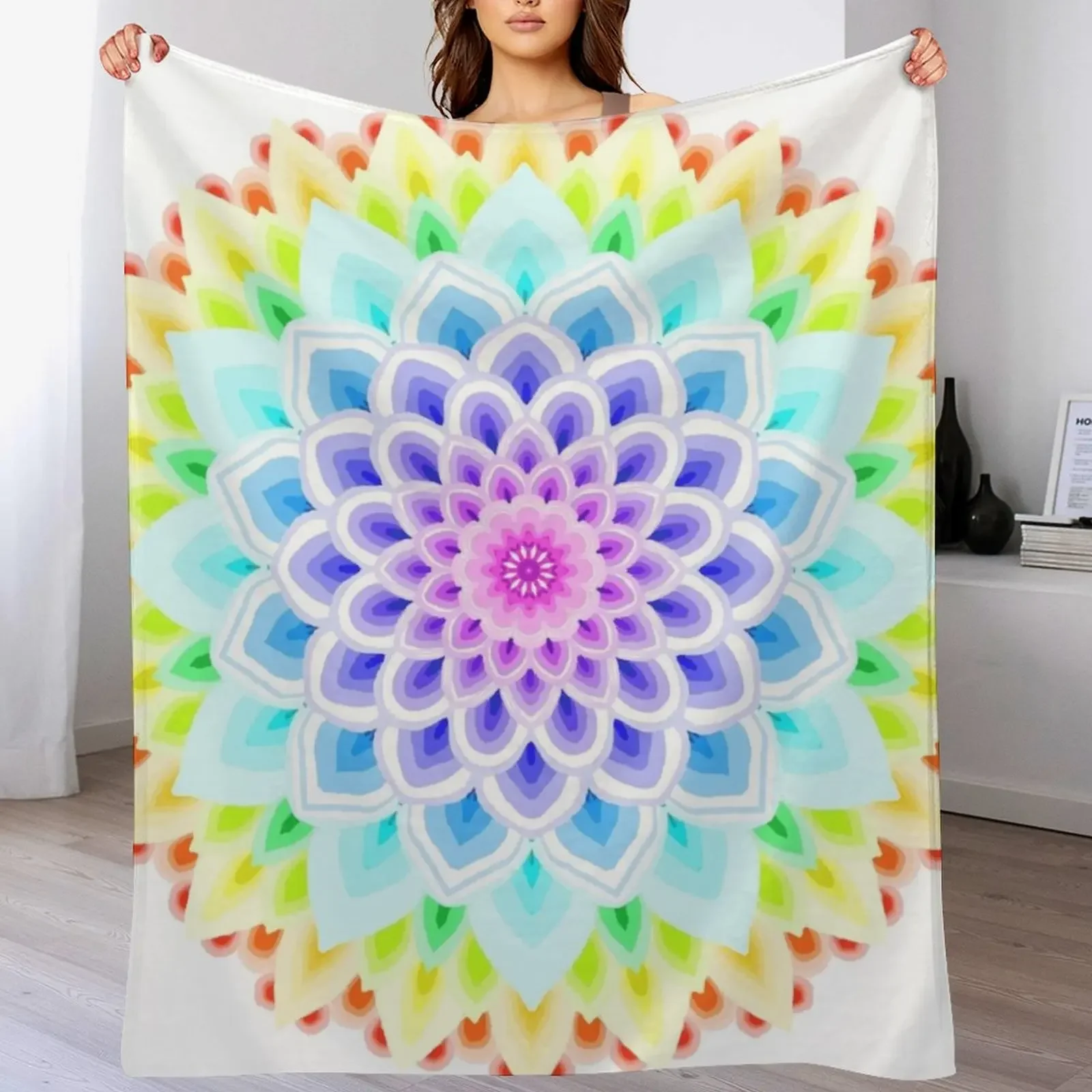 

RAINBOW MANDALA Throw Blanket Soft Cozy Blanket for Pet Kids Adults