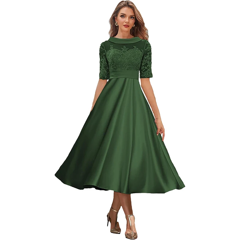 신부 어머니 드레스 쉬폰 레이스 아플리케 반소매 티 길이 정장 우아한 웨딩 파티 게스트 2023 신상 맞춤 제작
