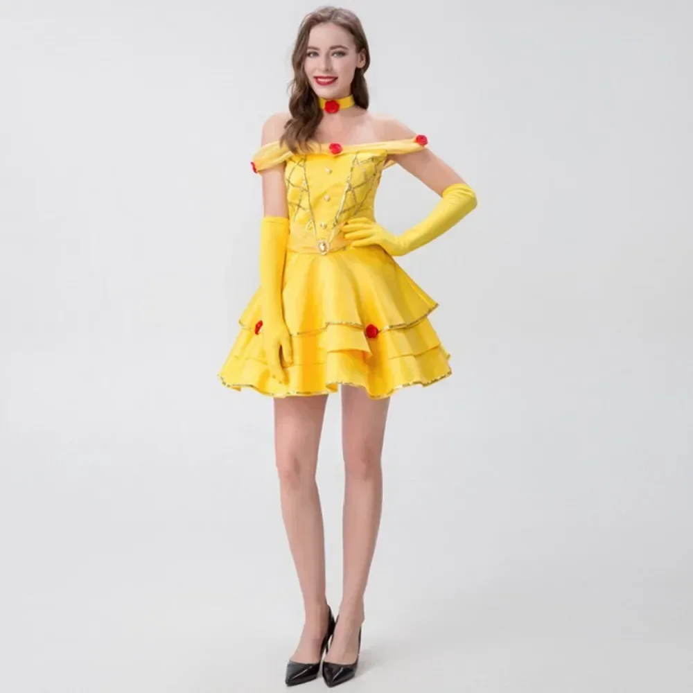 Anime Fantasia Beauty and the Beast Belle Princess Costume Halloween Stage Performance Cartoon Queen Cosplay Dress