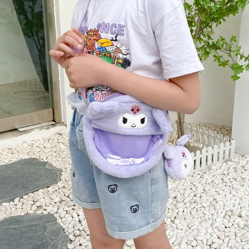 Sanrio Shoulder Bags Hello Kitty Cinnamoroll Plush Transparent Pvc Shoulder Bags Plush Bagpacks Kawaii Purse Woman Backpacks