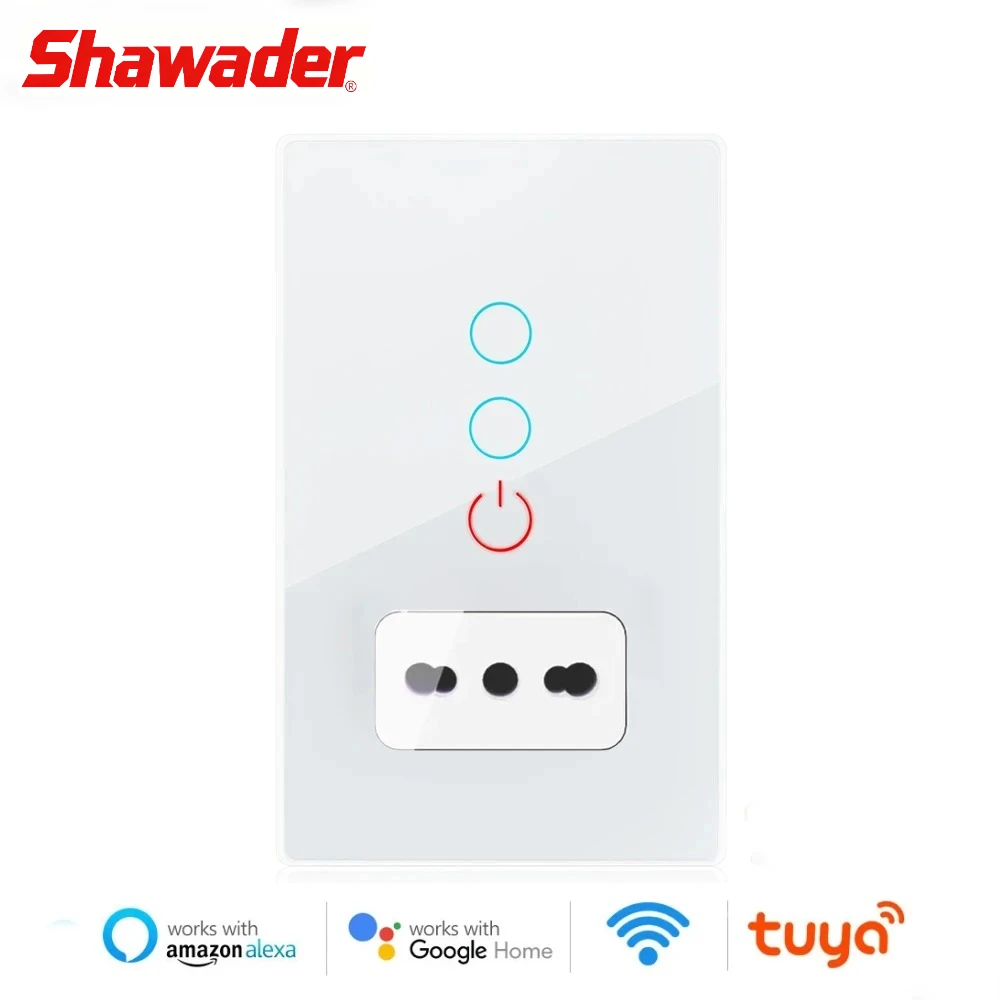 Shawader Italy Light Switch Wall Socket Tuya Wifi Smart  Chile Outlet Glass Panel Plug Intelligent Remote by Alexa Google Home