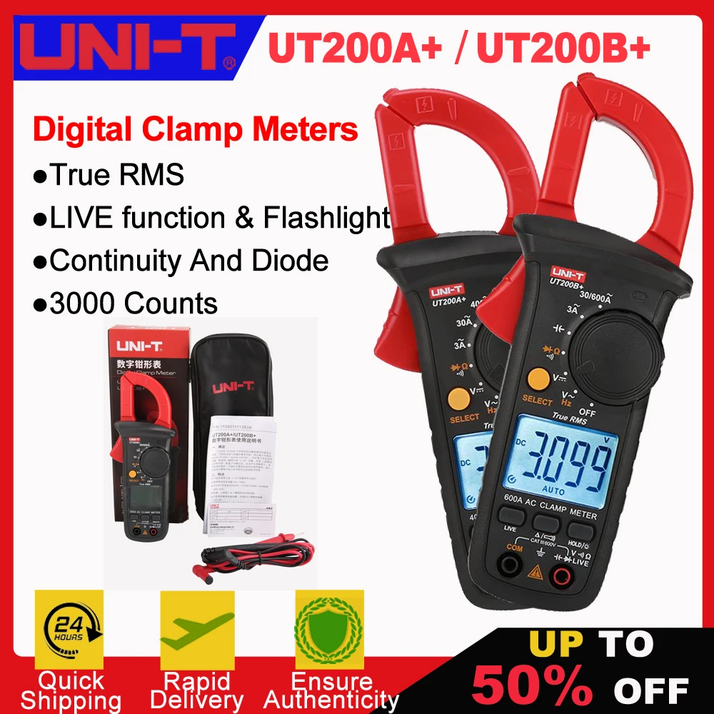 متر المشبك الحالي الرقمي UNI-T ، UT200A + UT200B + AC ، الفولتميتر ، مقياس التيار الكهربائي ، كماشة ، مقياس الأمبير المشبك المتعدد ، اختبار كهربائي