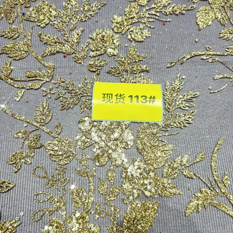 10 Yards Red Fadhion Design Africa Glitter Fabric Embroidery Net Lace With Glued Glitter Sequins Wedding Or Party Dress - view 3