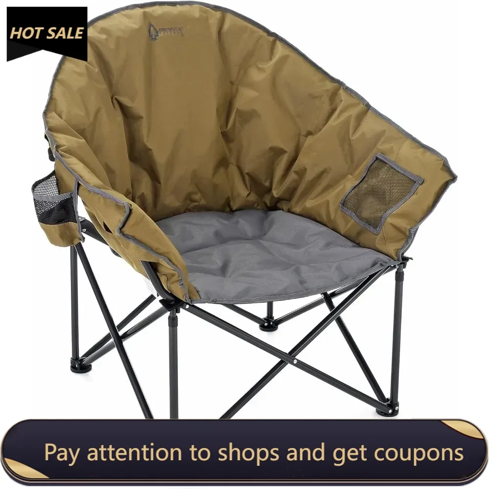 

Oversized Heavy-Duty Club Folding Camping Chair w/External Pocket, Cup Holder, Portable, Padded, Moon，Round, Saucer Freight free