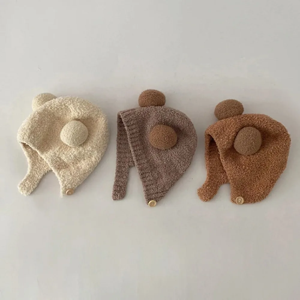 Chapéu de proteção de ouvido para bebê outono/inverno chapéu quente de pelúcia 5-12 meses chapéu quente fofo para bebê