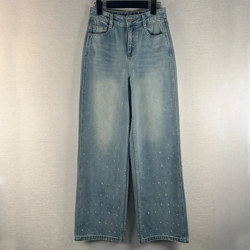 

High Waist Straight Hole Jeans Female Cement Grey Loose Thin Trousers Female 2024 Summer Models